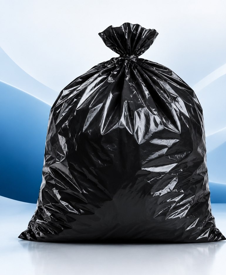 Black garbage bag from company brochure